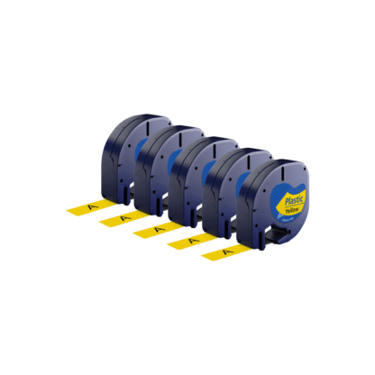 Rabattset! 5 st. Dymo 91202 / 91222 svart på gul plasttejp 12 mm x 4 m - Kompatibel - S0721670